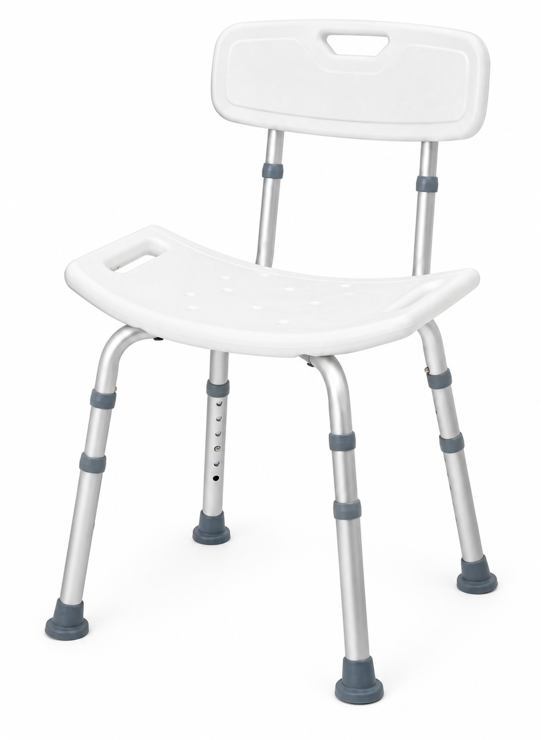 Height-adjustable shower chair for a tailored bathroom equipment pack